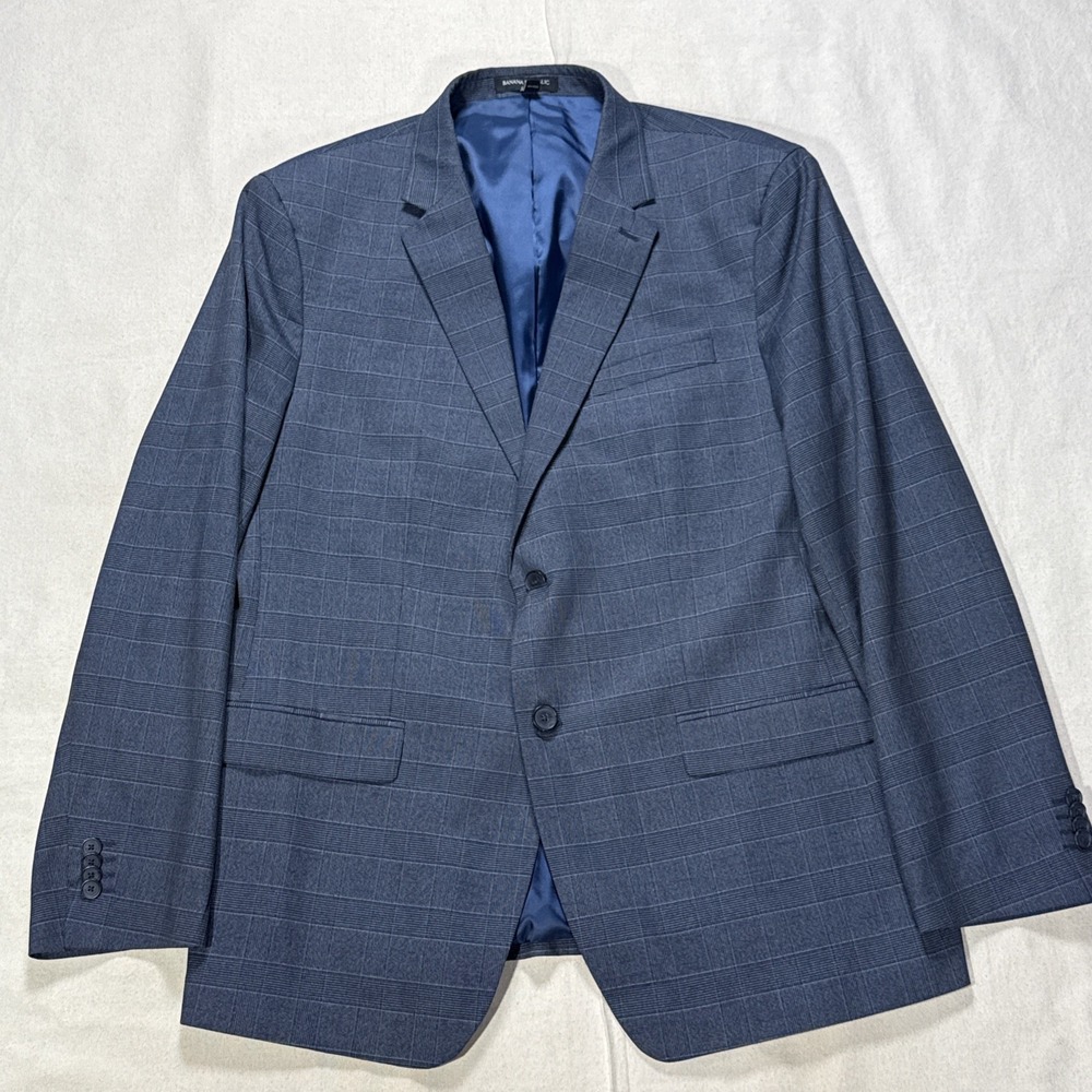 Banana Republic Blazer Mens 46R Gray/blue Plaid Slim Fit Wool Jacket